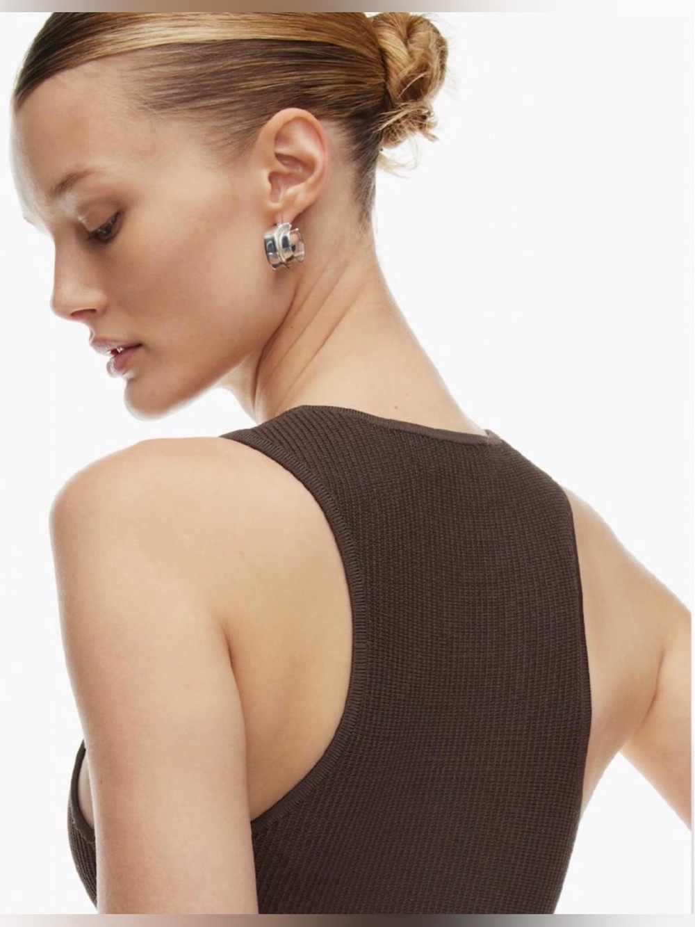 Aritzia Babaton Sculpt Ribbed Knit Racer Mini Dress in Rich Mocha Brown Size XS - Picture 4 of 11